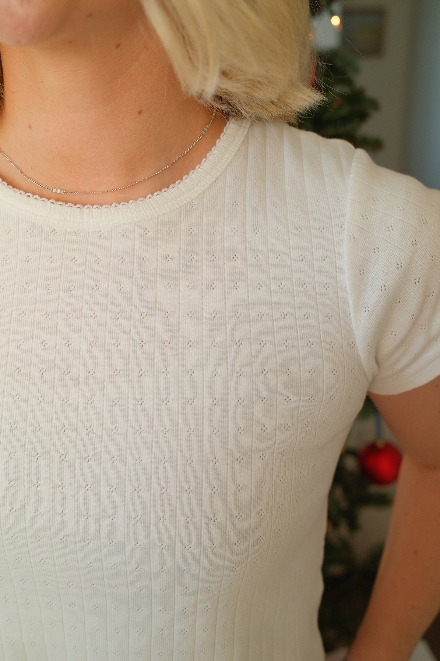 White Pointelle Tee
