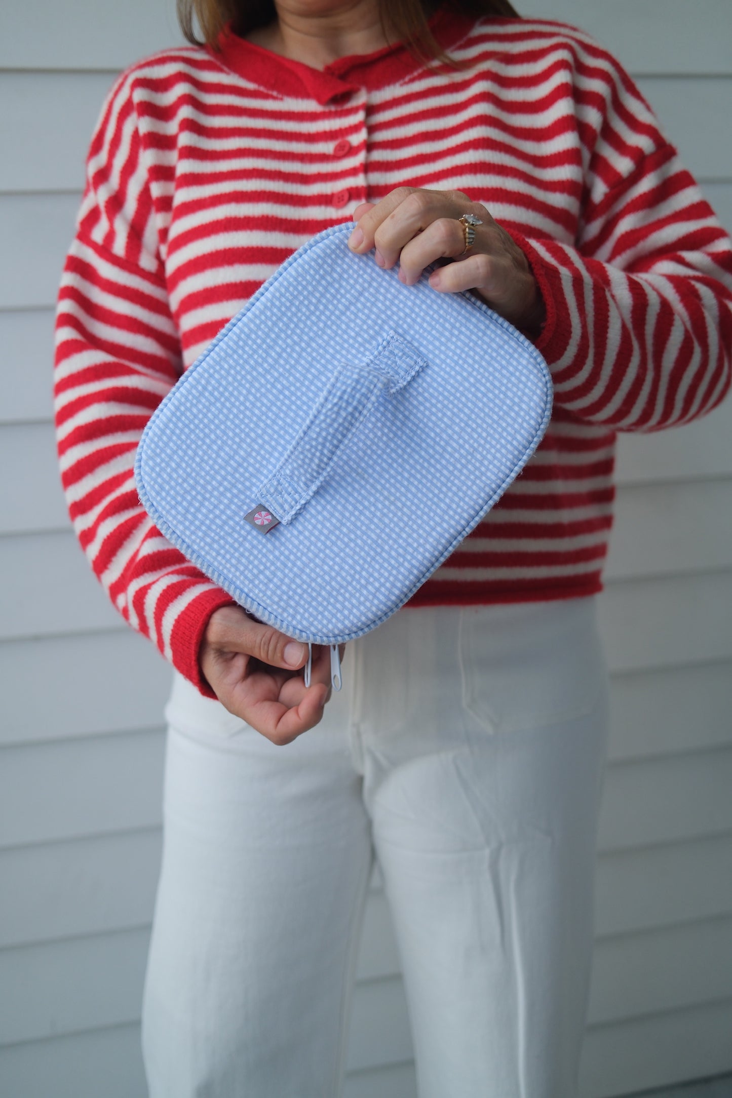 Baby Blue Seersucker Train Case