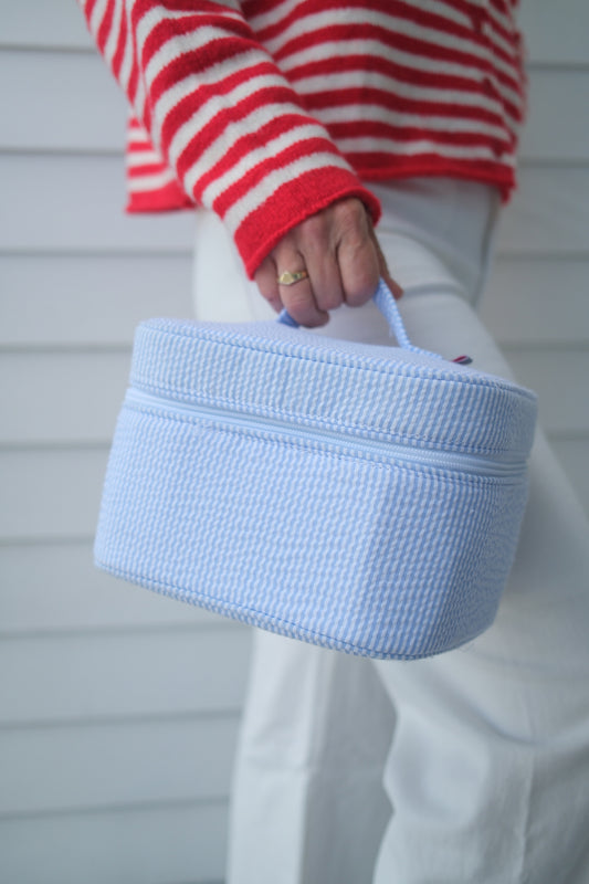 Baby Blue Seersucker Train Case