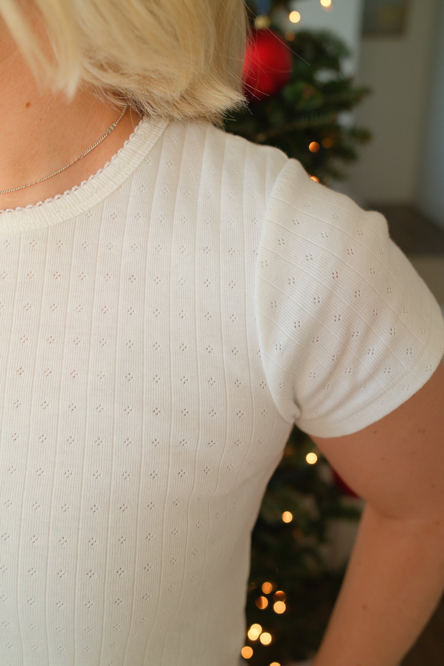 White Pointelle Tee