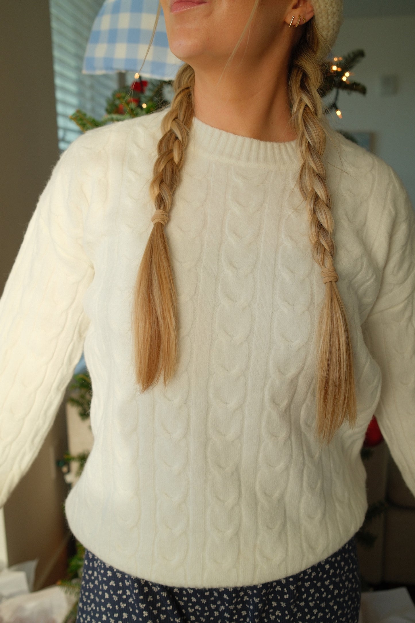 White Cable Knit Sweater