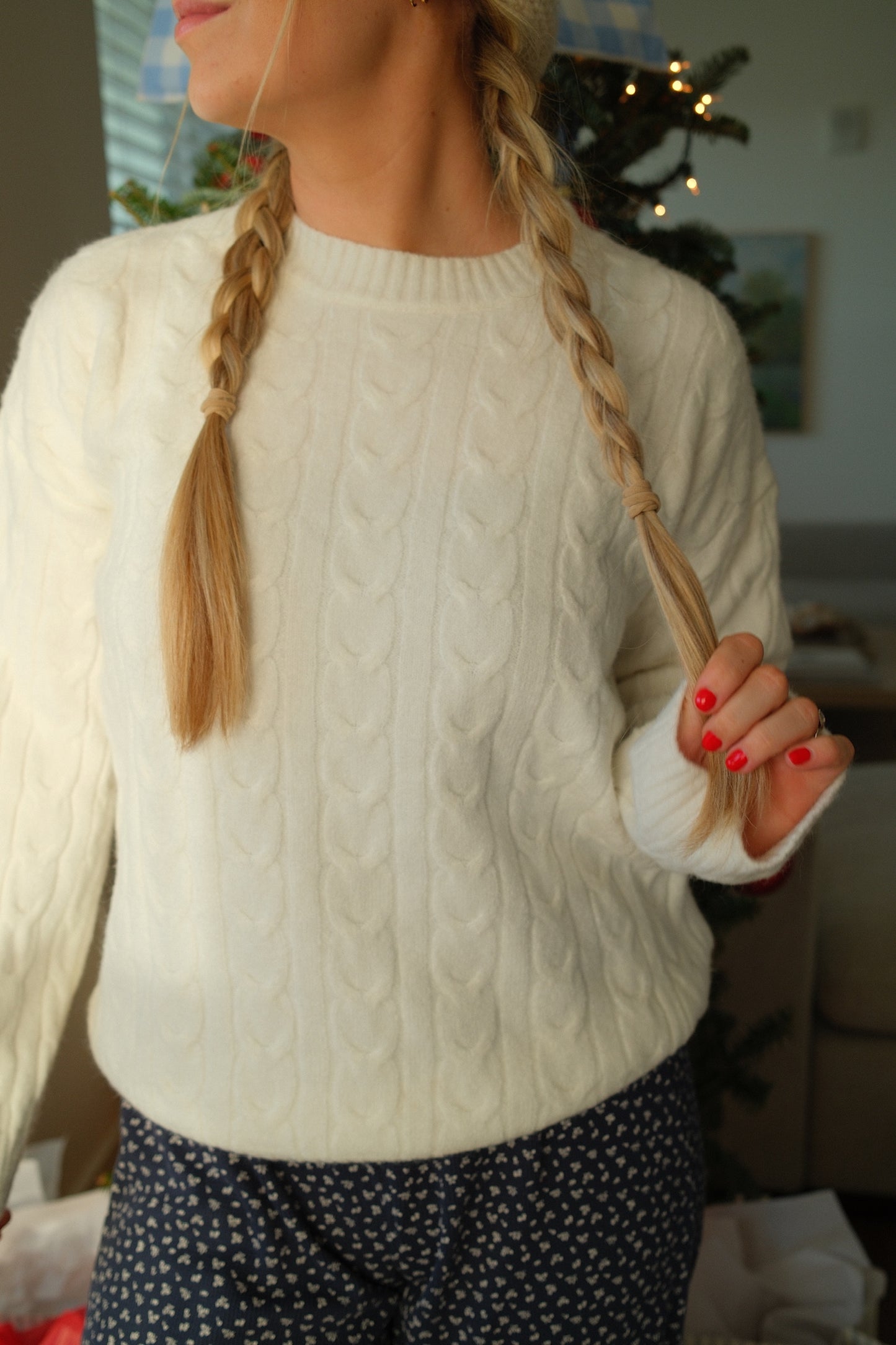White Cable Knit Sweater