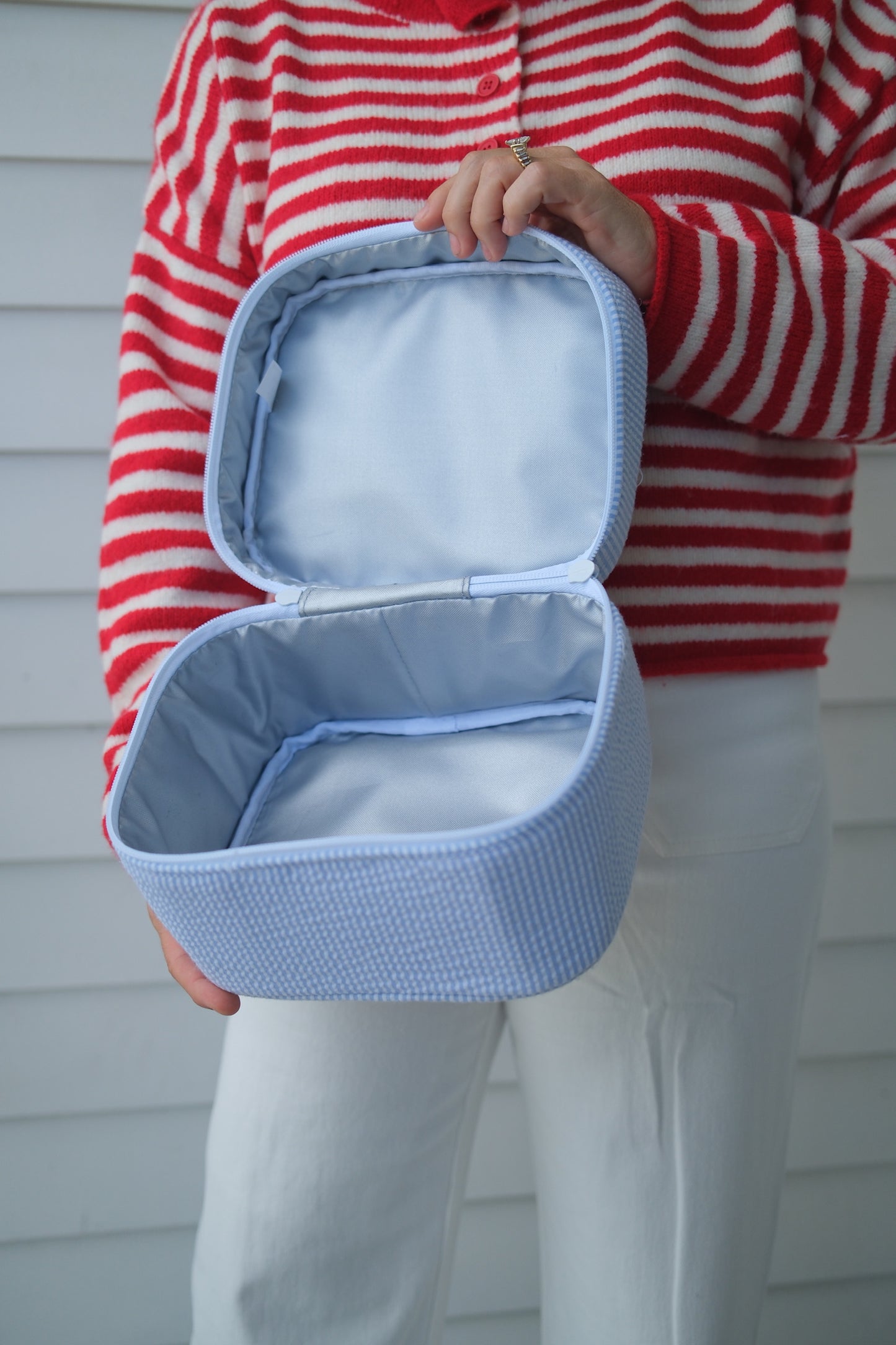 Baby Blue Seersucker Train Case