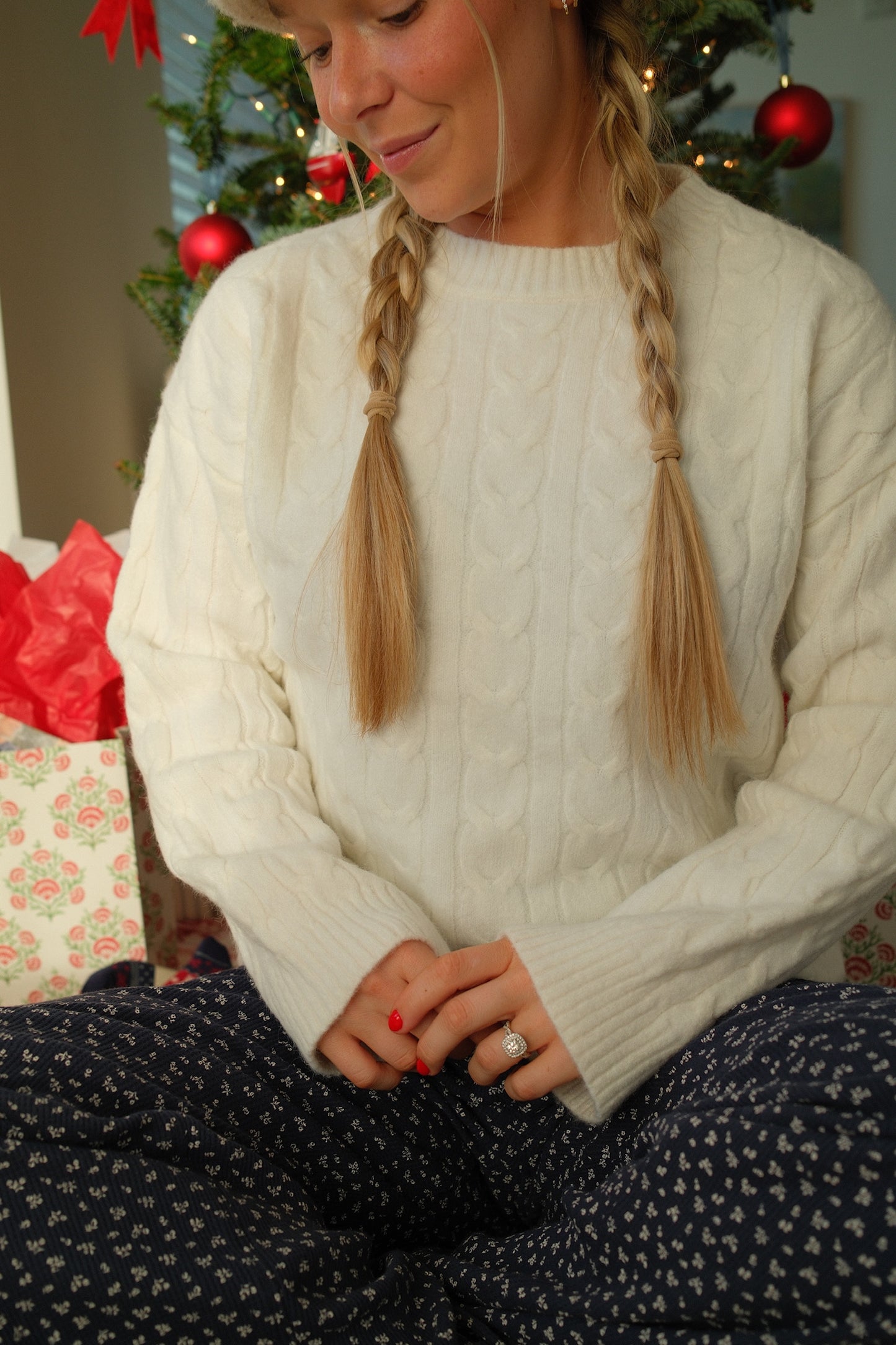White Cable Knit Sweater
